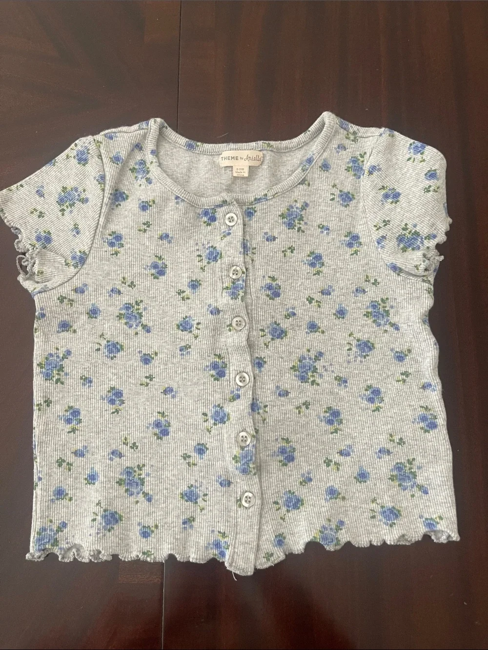 Two Girls' Floral Short-Sleeve Pajama Topst - Pink and Light Blue size S 7/8